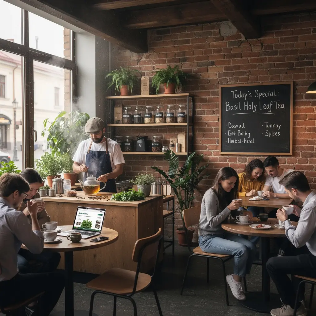 Šventojo baziliko arbatos pakuotė su žolelių mišiniu, skirta širdies ir kraujagyslių sveikatai.