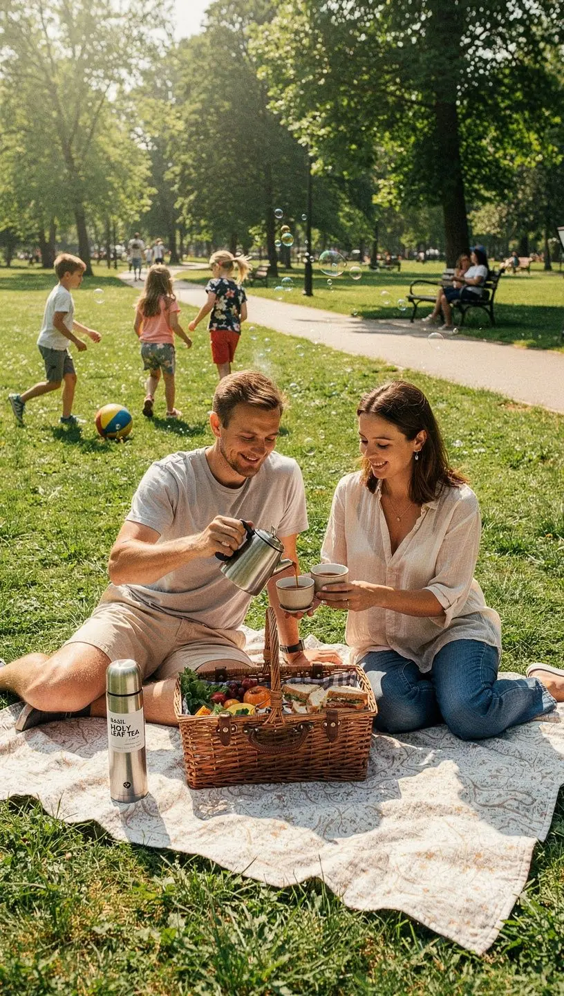 Moteris, mėgaujanti šventojo baziliko arbatos puodeliu.